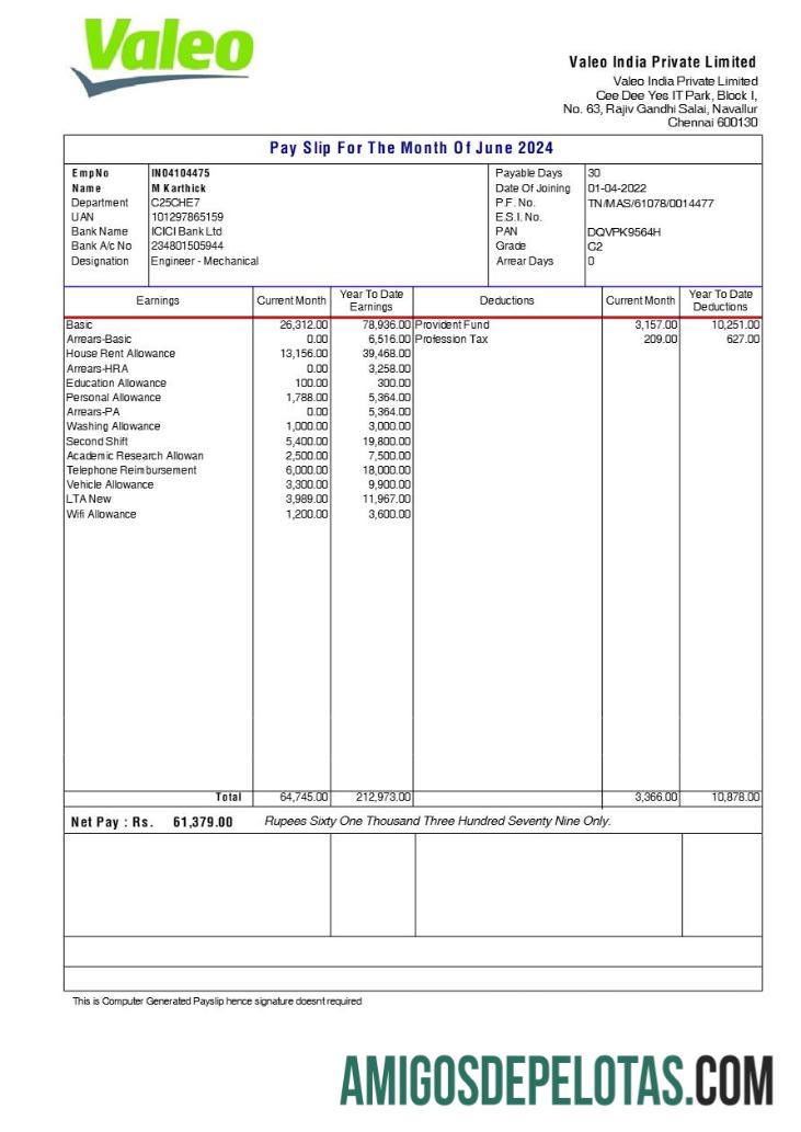 Em branco Modelo de recibo de pagamento da Valeo Índia em formatos Word e PDF.pdf, 1